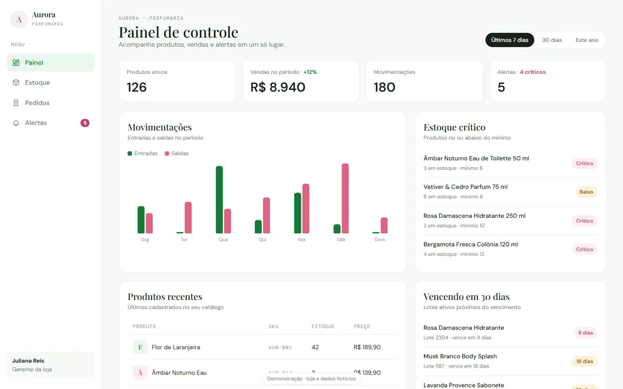 Sistema de estoque de uma perfumaria no computador e no celular